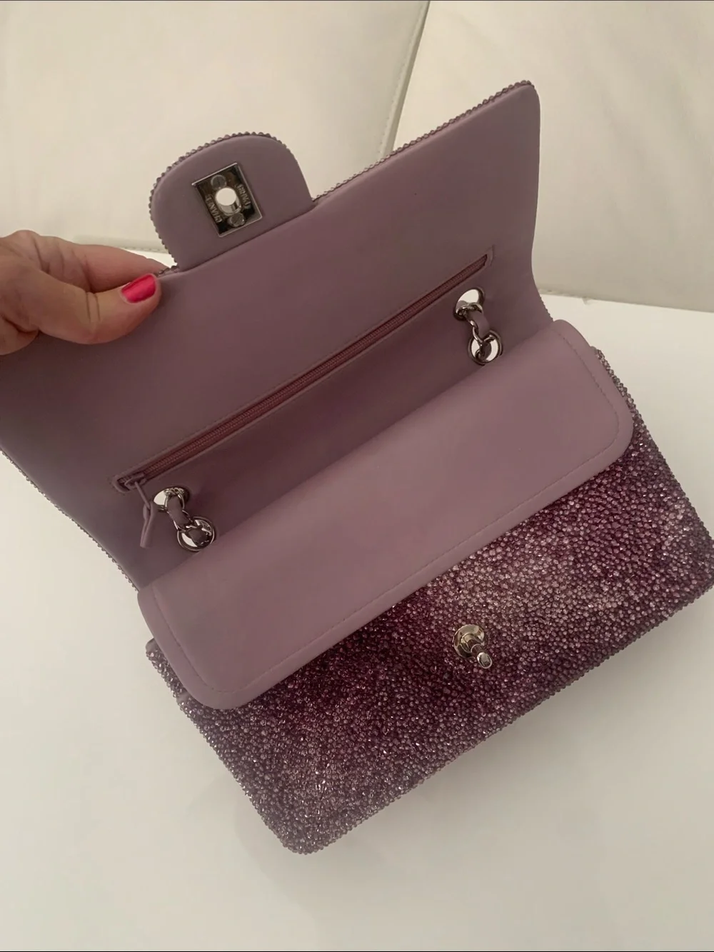 NWT CHANEL Sparkling Purple Shoulder Bag with Chain Strap FIRM. Unique!!